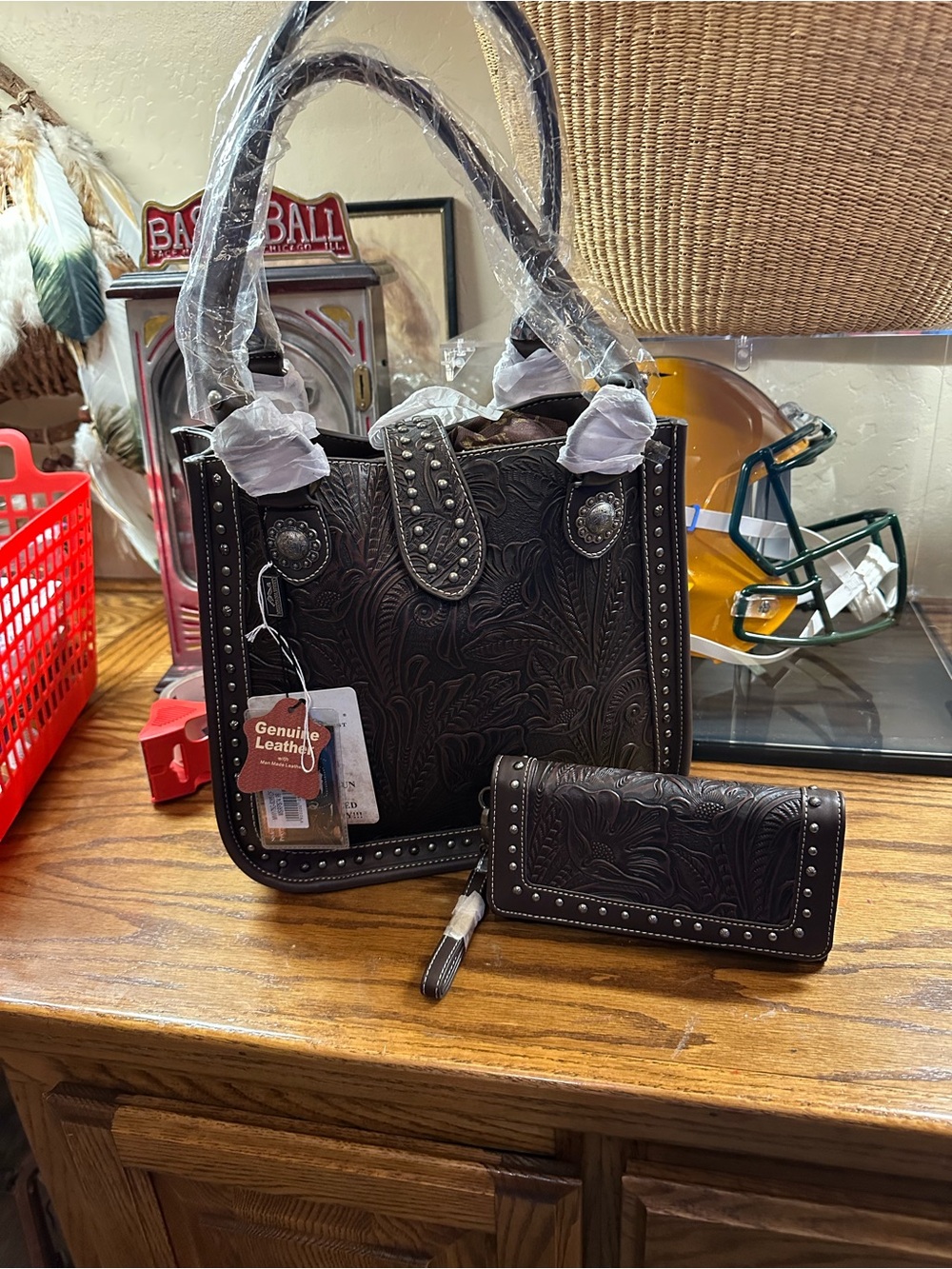 GenuineEmbossed Dark Brown Women's Handbag and Wallet Set by Montana West